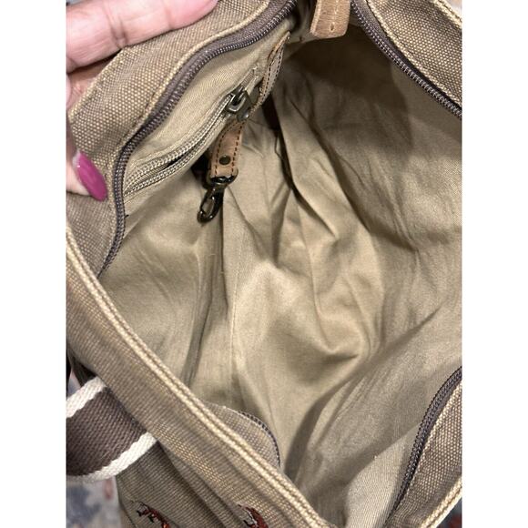 L.L. Bean Women's Foxes Print Canvas Embroidered Tote Bag Purse Brown Tan - Picture 15 of 16